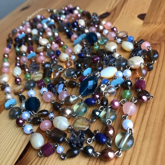 7 Strand Genuine Mother Pearl Cats Eye Necklace - Picture 10 of 17